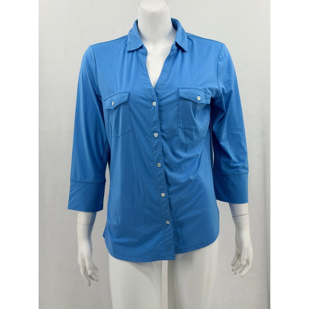 J McLaughlin Top Womens XL Blue Brynn Lyford Jersey Button Up Preppy Coastal